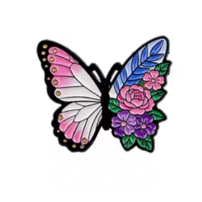 Pink Flowery Butterfly Badge - The Pet Drop