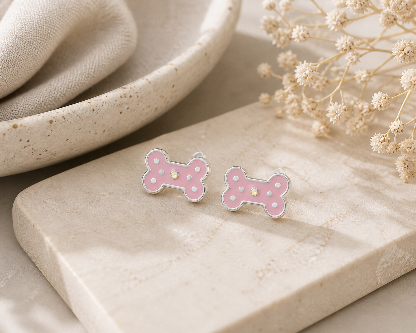 Sterling Silver Pink Crystal Bone Earrings - The Pet Drop