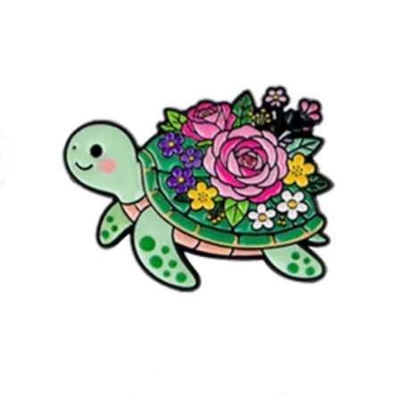 Flowery Turtle Badge - The Pet Drop