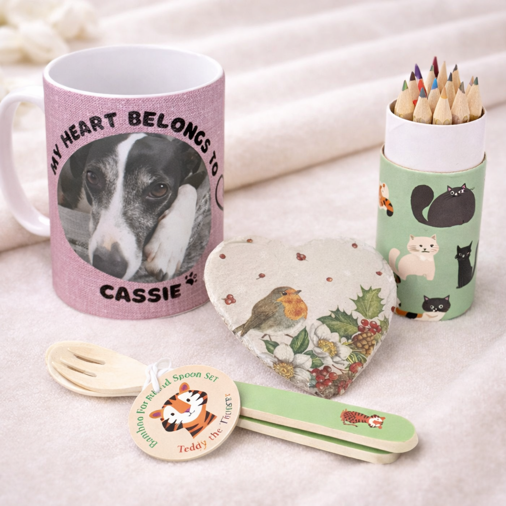 Cat crayons on a leafy background. Part of our cat gifts range also selling dog gifts in our animal gifts collection