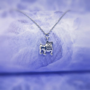 silver little bulldog necklace pendant hanging on a silver chain