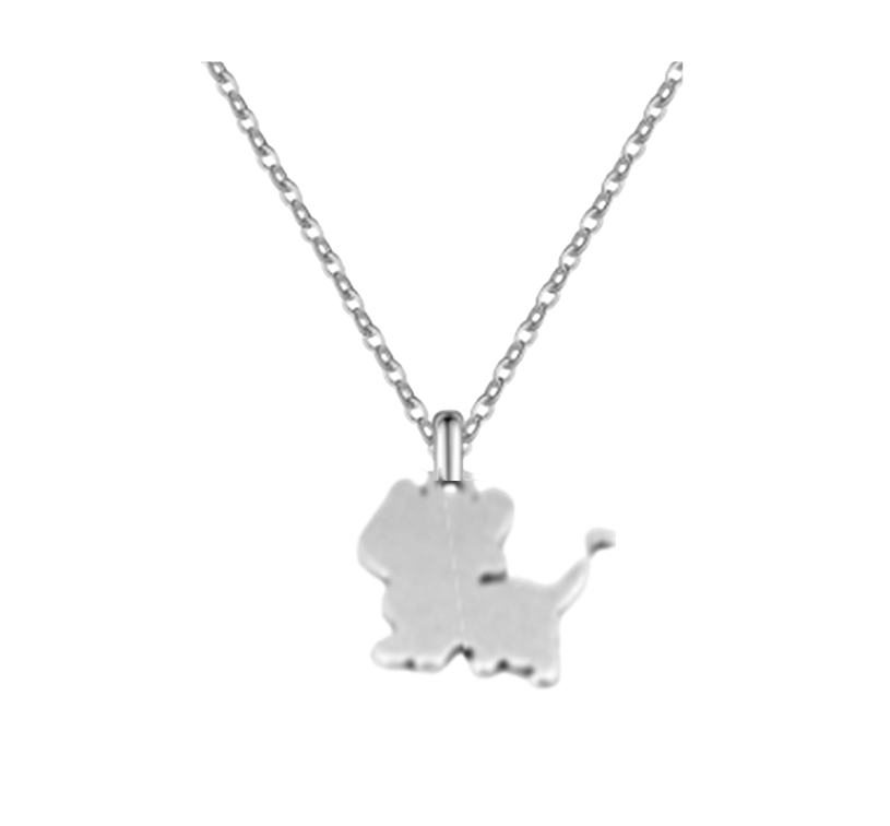 silver standing kitten pendant hanging on a silver chain.