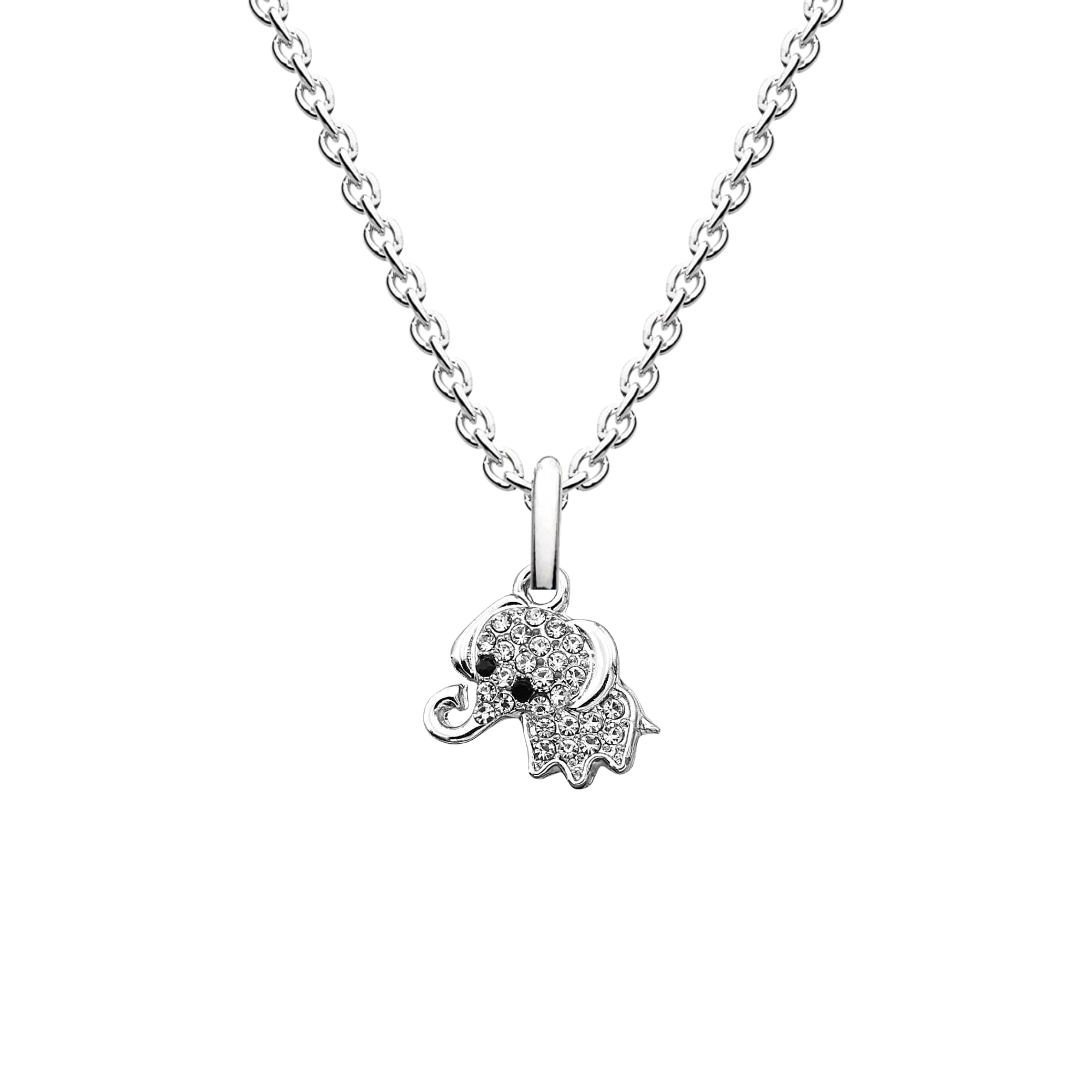 cute little crystal silver elephant hanging on a silver chain