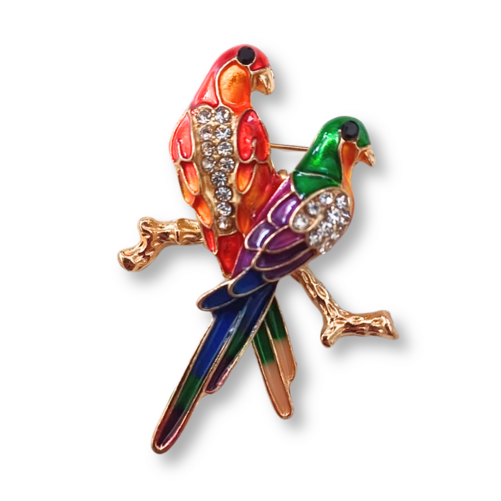 Crystal Parrots Brooch