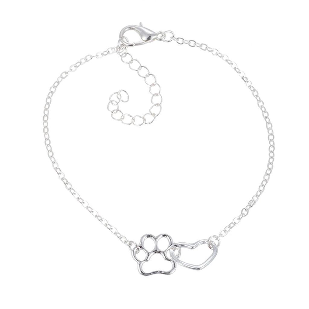 Entwined Bracelet sold by The Pet Drop. A bracelet with a heart and paw connected to each other on a white background