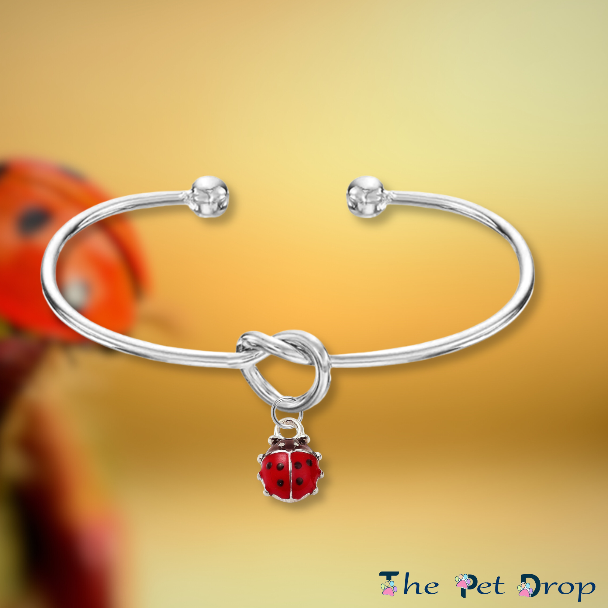 Forever Ladybird Bangle on a brown background 