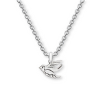 silver flying robin necklace pendant hanging on a silver chain