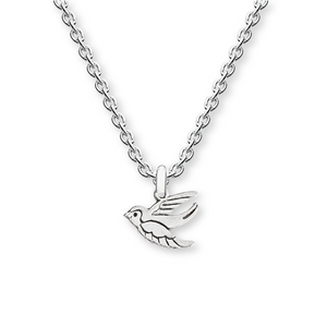 silver flying robin necklace pendant hanging on a silver chain