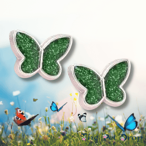 Green Sparkle Butterfly Earrings