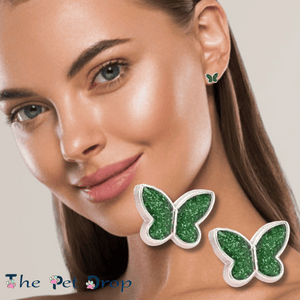 Green Sparkle Butterfly Earrings