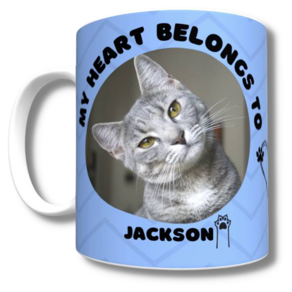 My Heart Belongs to Mug (Cat Personalised Blue)