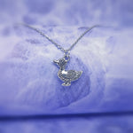 cute silver detailed duck necklace pendant hanging on a silver chain