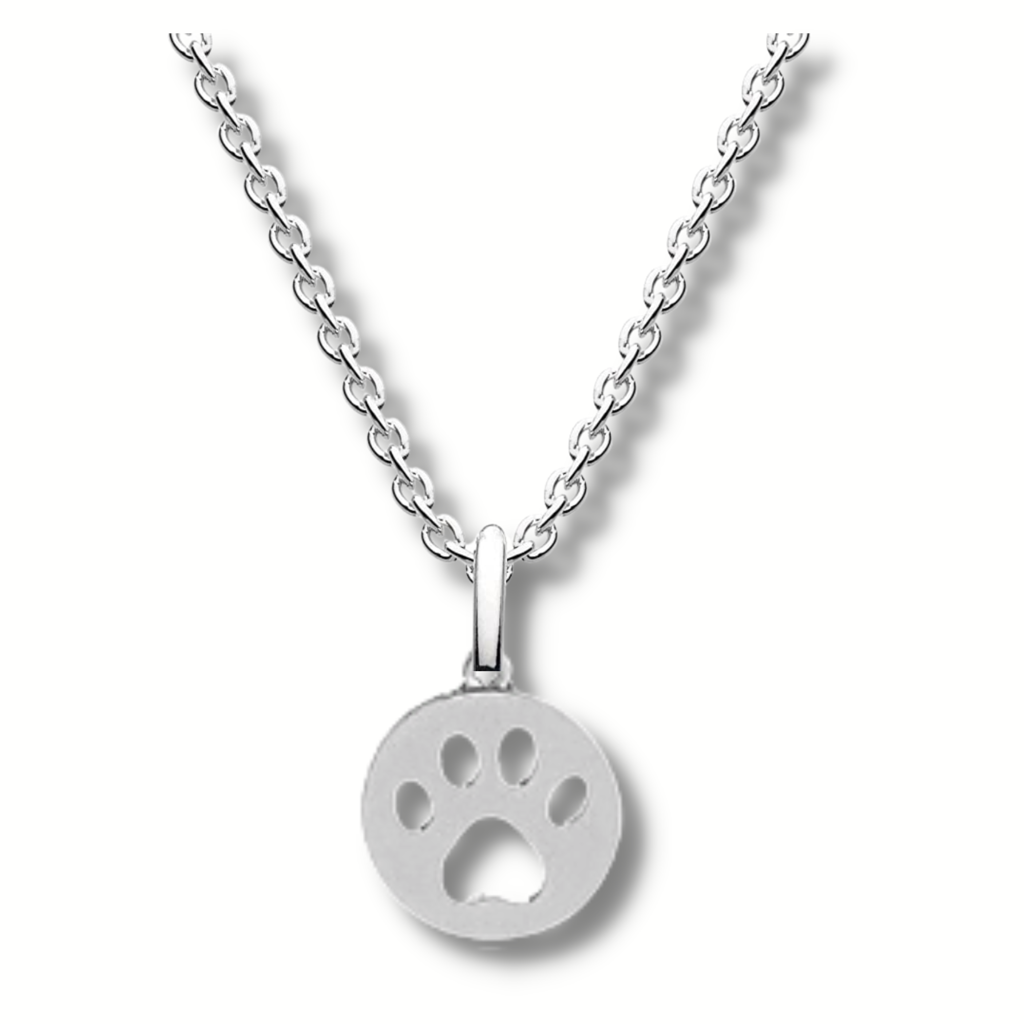 circle pendant with a paw print shaped hole in the middle with each toe separated