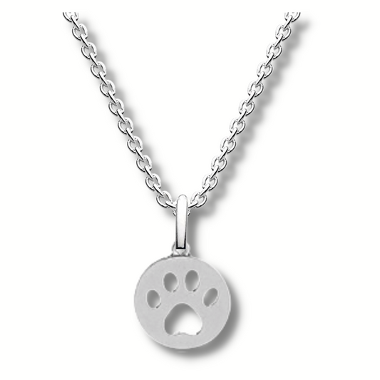 circle pendant with a paw print shaped hole in the middle with each toe separated