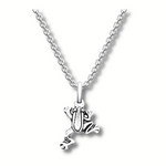 cute climbing frog silver pendant hanging on a silver chain.