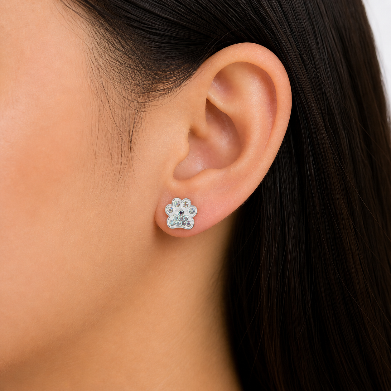 Sterling Silver Ice White Crystal Paws Earrings - The Pet Drop