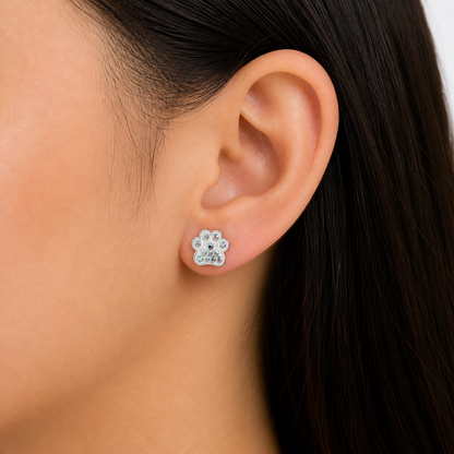 Sterling Silver Ice White Crystal Paws Earrings - The Pet Drop