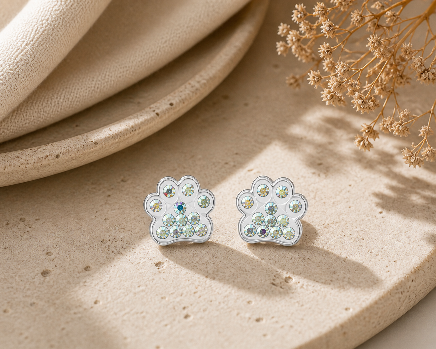 Sterling Silver Ice White Crystal Paws Earrings - The Pet Drop