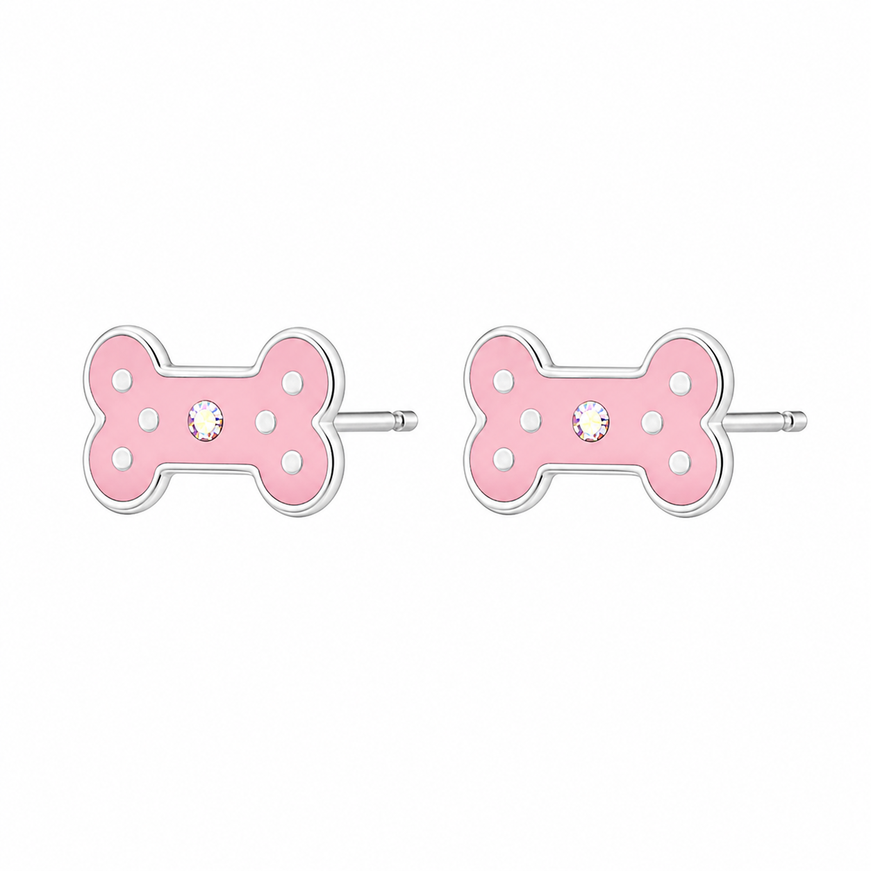 Sterling Silver Pink Crystal Bone Earrings - The Pet Drop