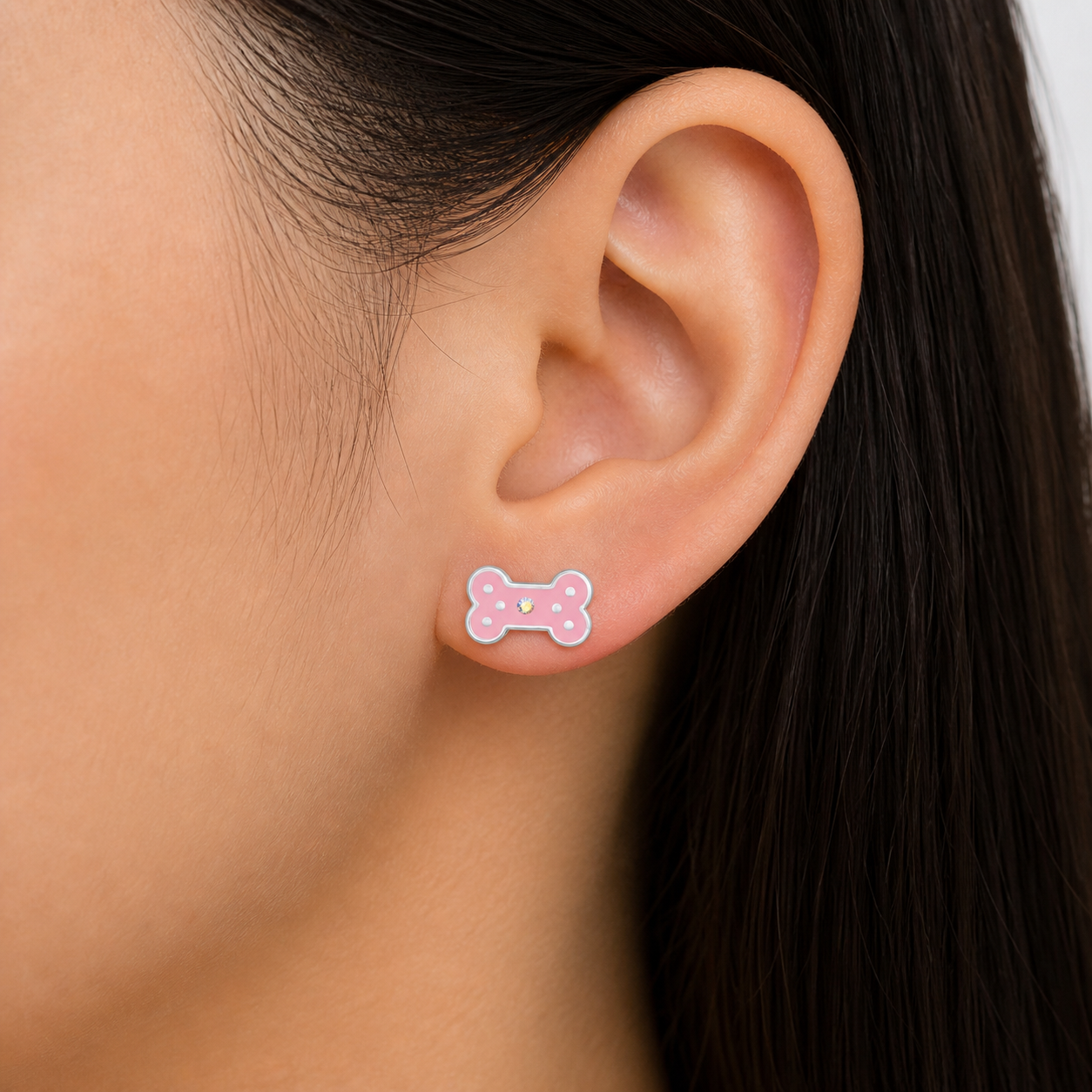 Sterling Silver Pink Crystal Bone Earrings - The Pet Drop
