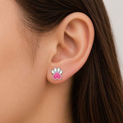 Sterling Silver Pink Glitter Paws Earrings - The Pet Drop
