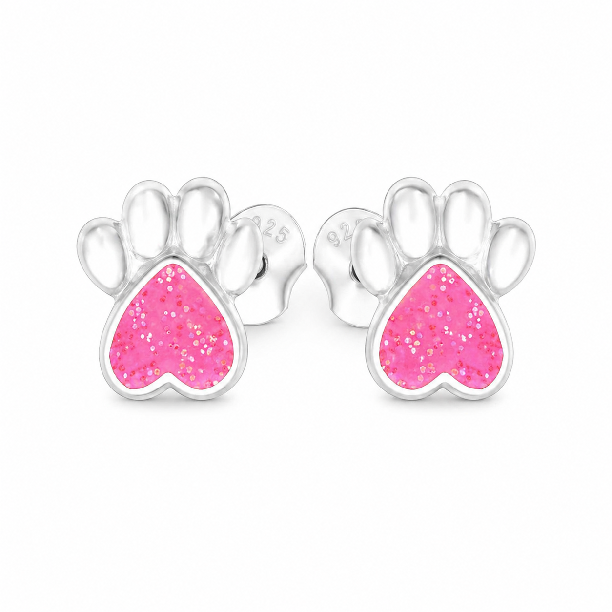 Sterling Silver Pink Glitter Paws Earrings - The Pet Drop