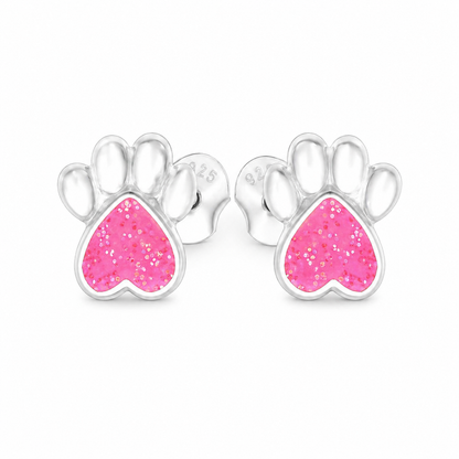 Sterling Silver Pink Glitter Paws Earrings - The Pet Drop