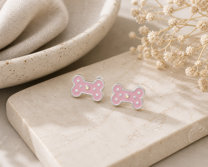 Sterling Silver Pink Crystal Bone Earrings - The Pet Drop
