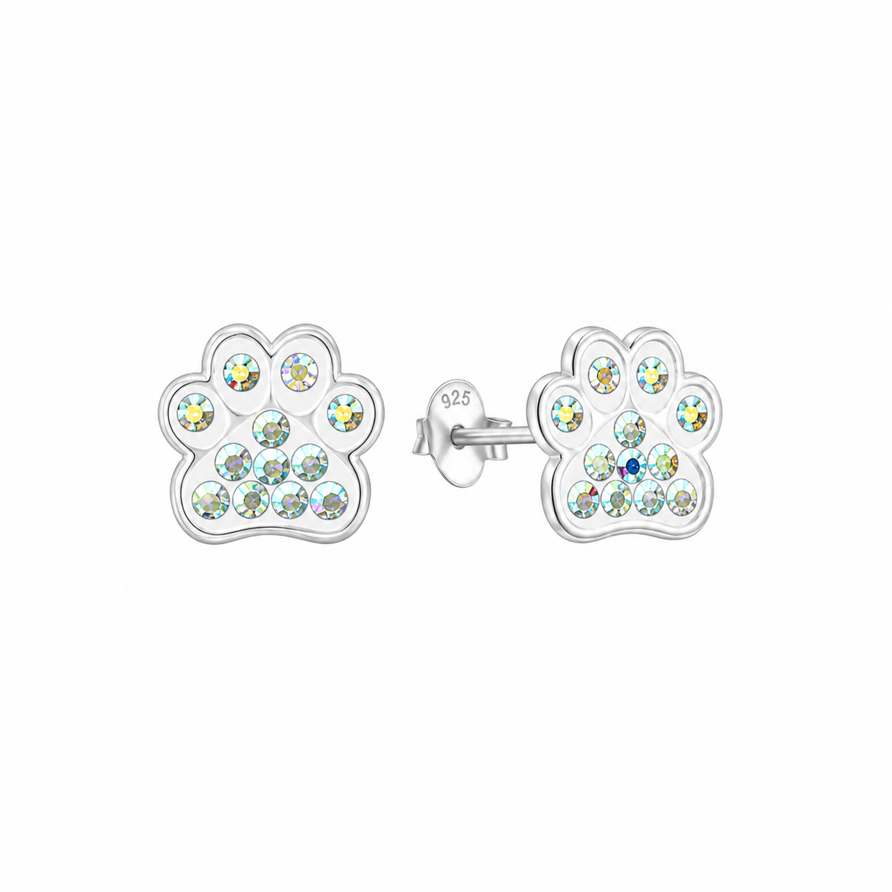 Sterling Silver Ice White Crystal Paws Earrings - The Pet Drop