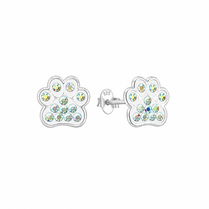 Sterling Silver Ice White Crystal Paws Earrings - The Pet Drop