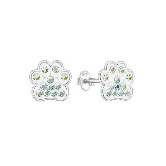 Sterling Silver Ice White Crystal Paws Earrings - The Pet Drop
