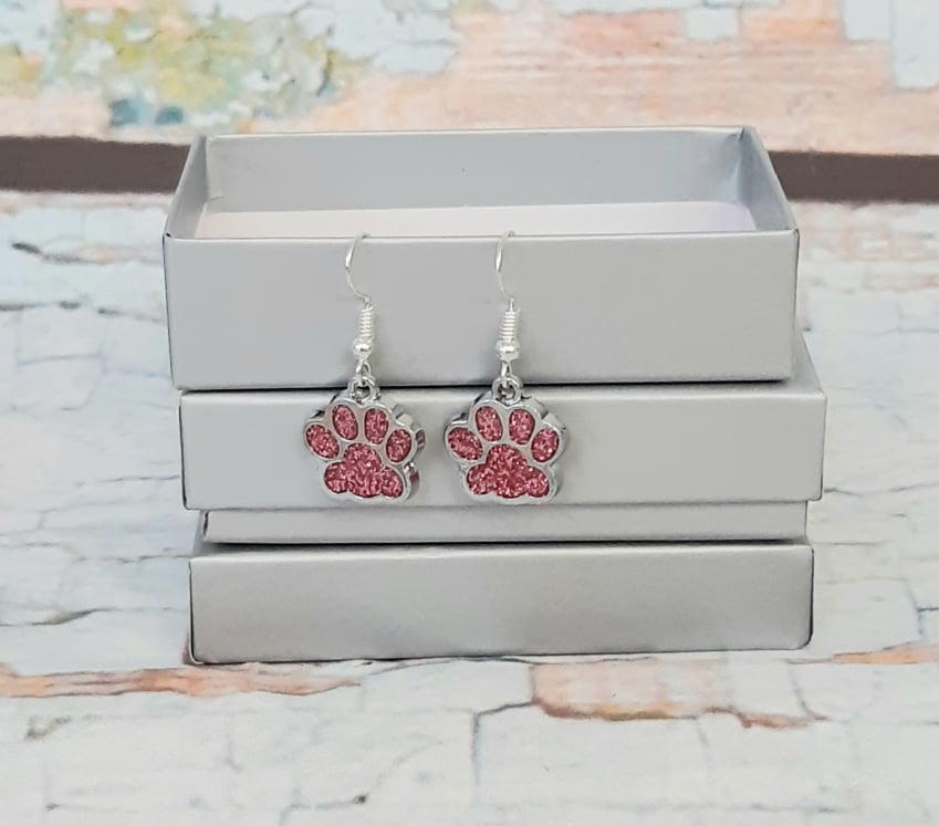 Pink Sparkle Paws Earrings