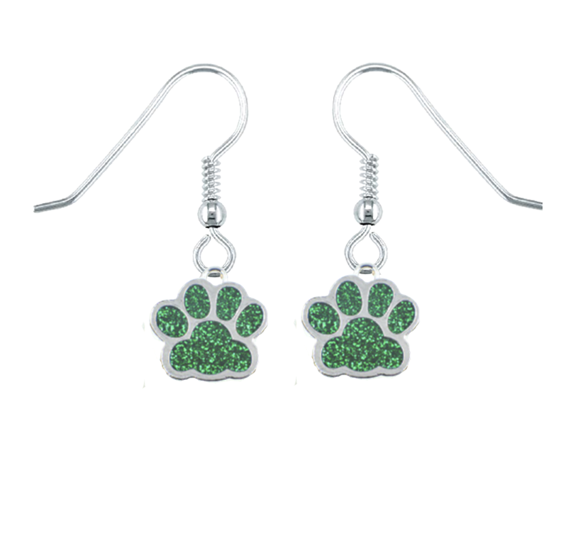 Green Sparkle Paws Earrings
