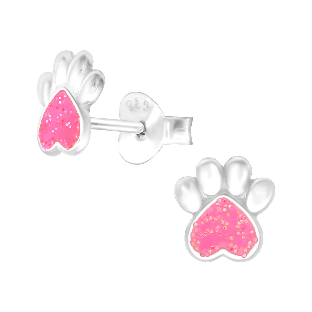 Sterling Silver Pink Glitter Paws Earrings
