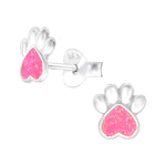 Sterling Silver Pink Glitter Paws Earrings