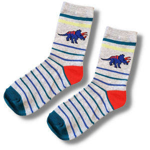 Triceratops Stripy Children's Socks (Size 9-12 and 12.5-3.5)