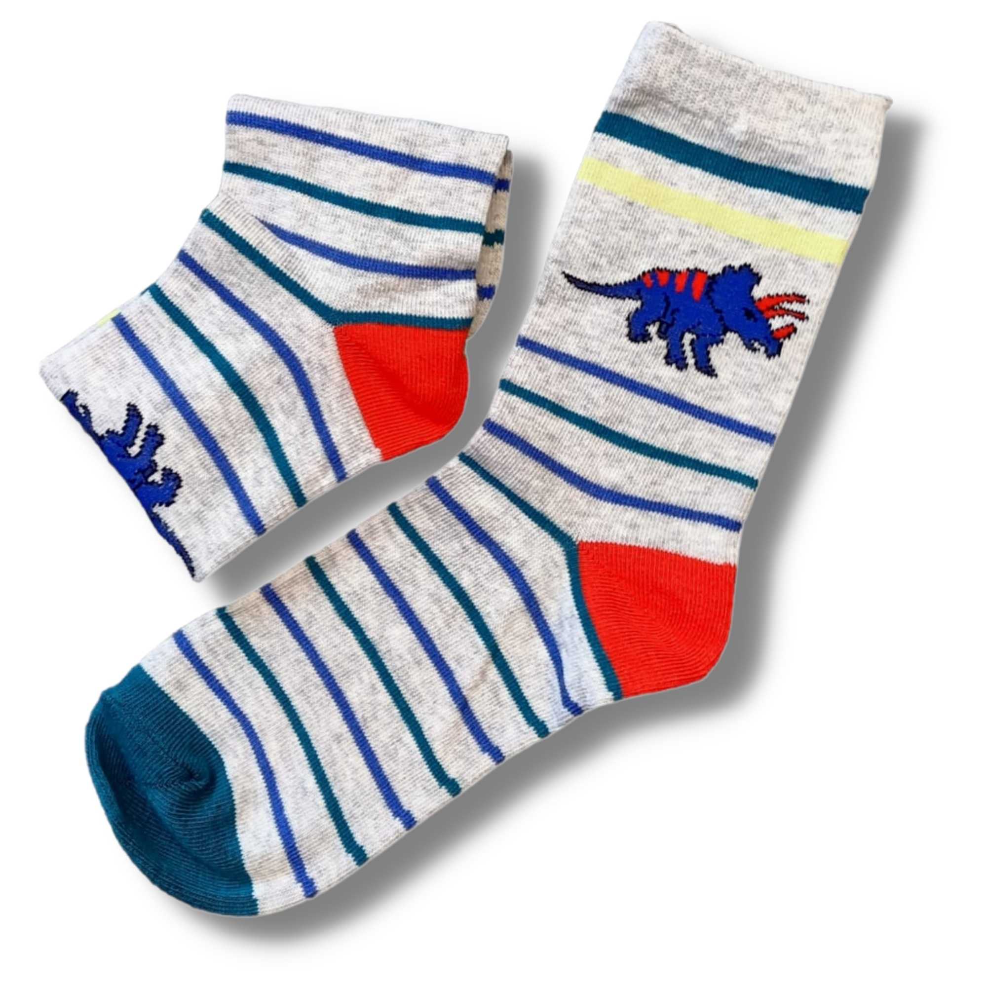 Triceratops Stripy Children's Socks (Size 9-12 and 12.5-3.5)