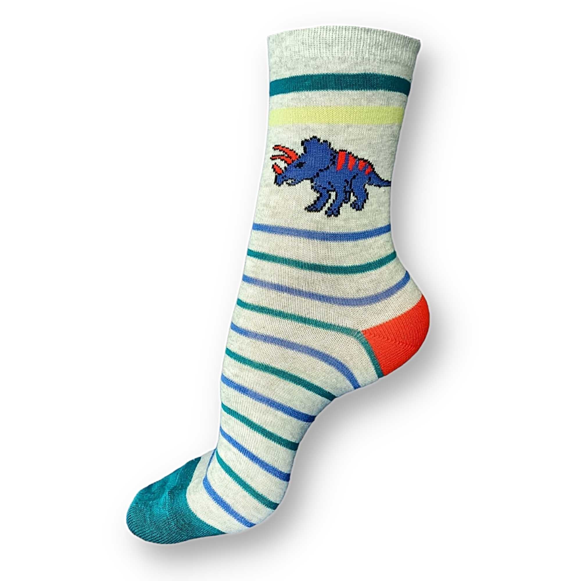 Triceratops Stripy Children's Socks (Size 9-12 and 12.5-3.5)