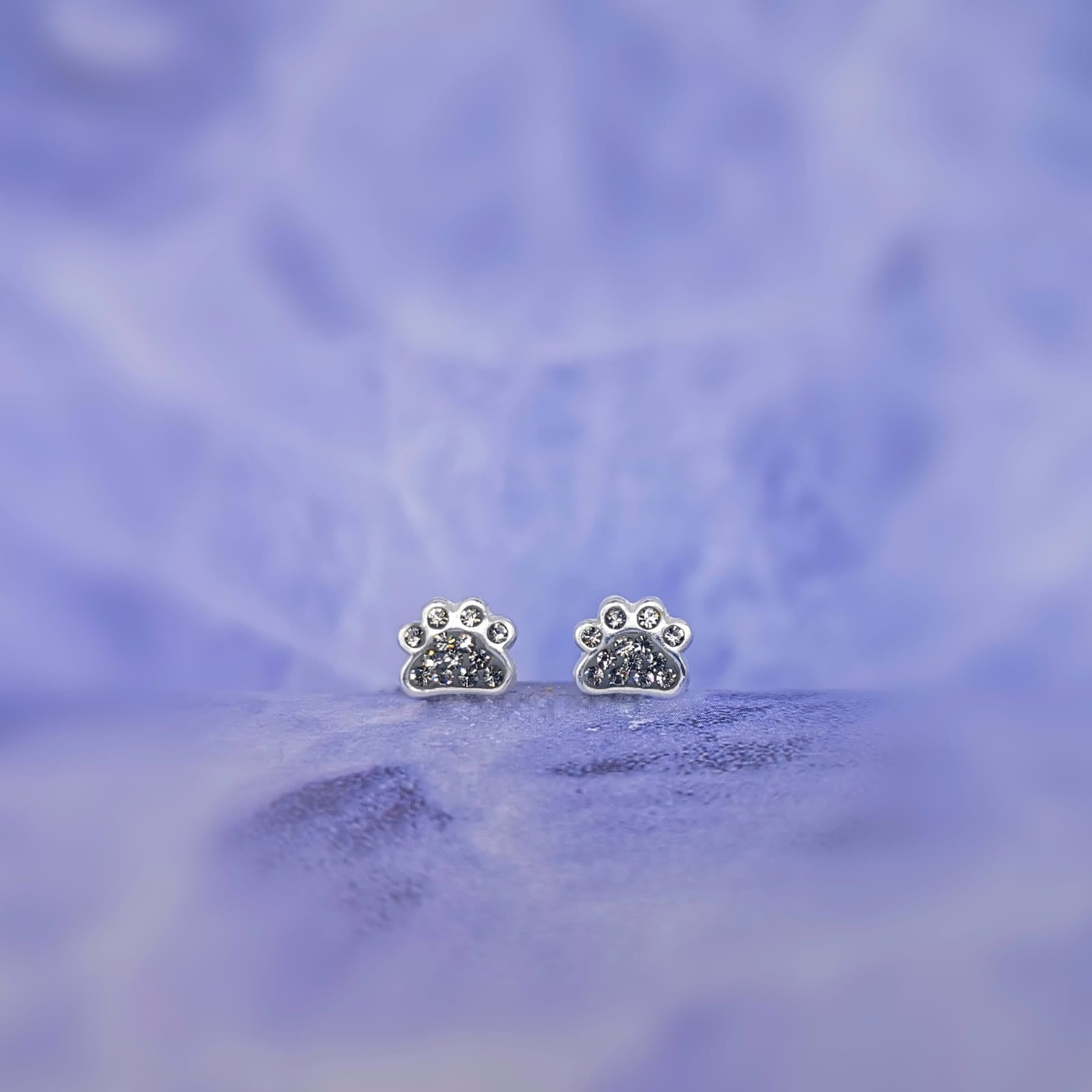 Sterling Silver Crystal Paws Earrings
